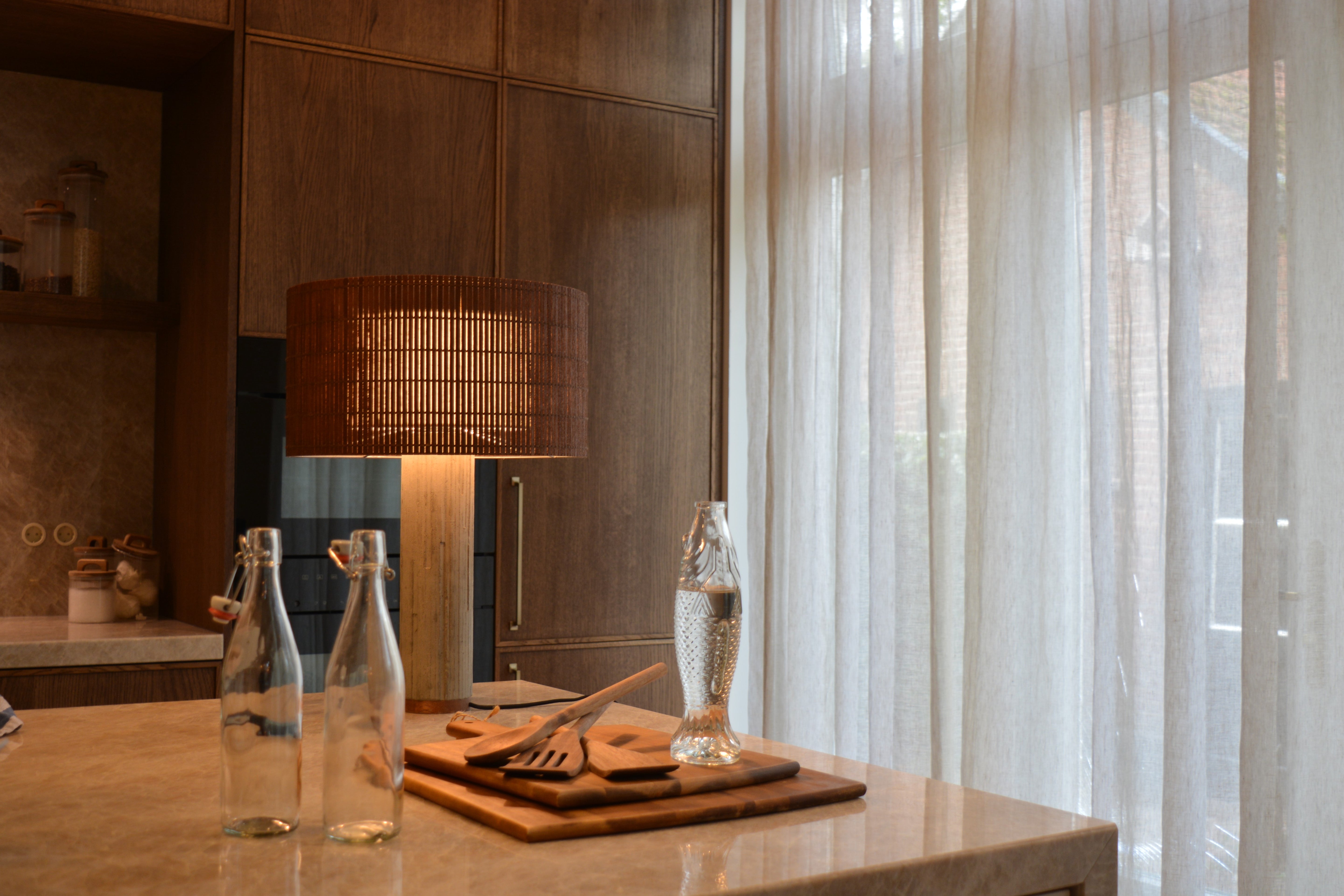 Table lamp - wood shade - concrete lamp base